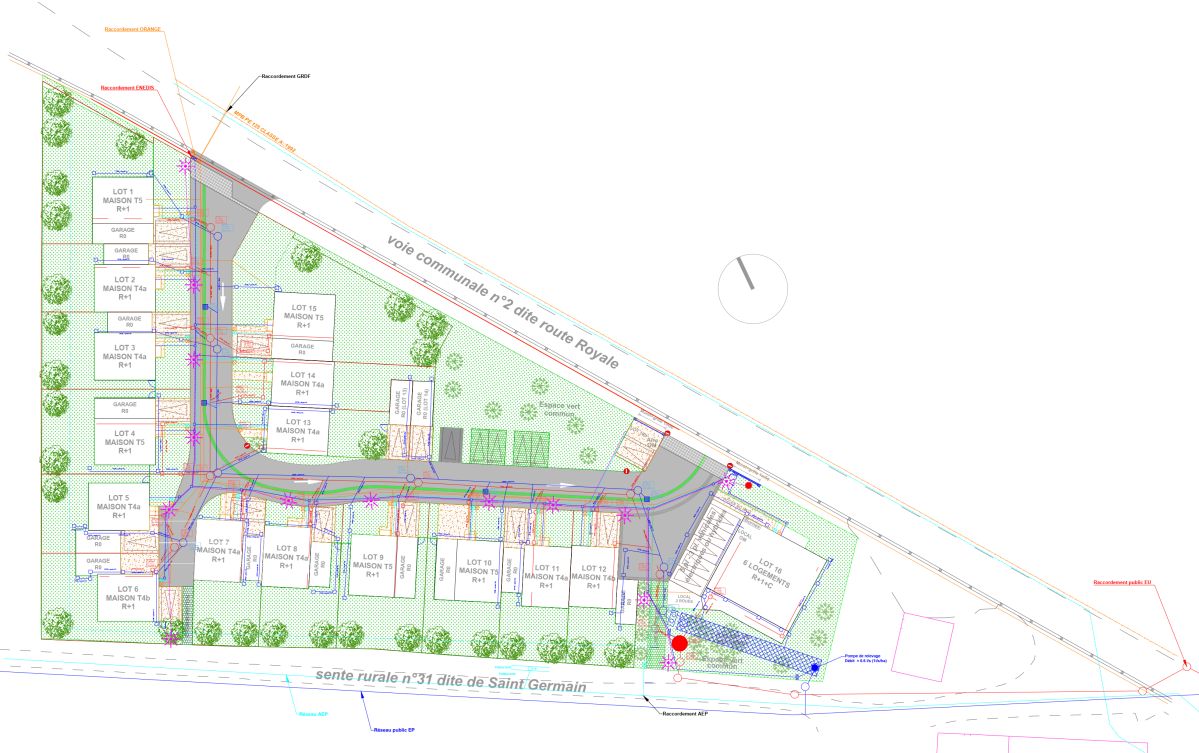 B3E-plan des aménagements extérieurs des 15 maisons et de l’immeuble de 6 logements « Les Jardins du Cassini »2
